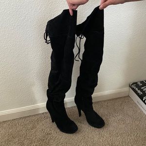 Black thigh thigh black suede boots